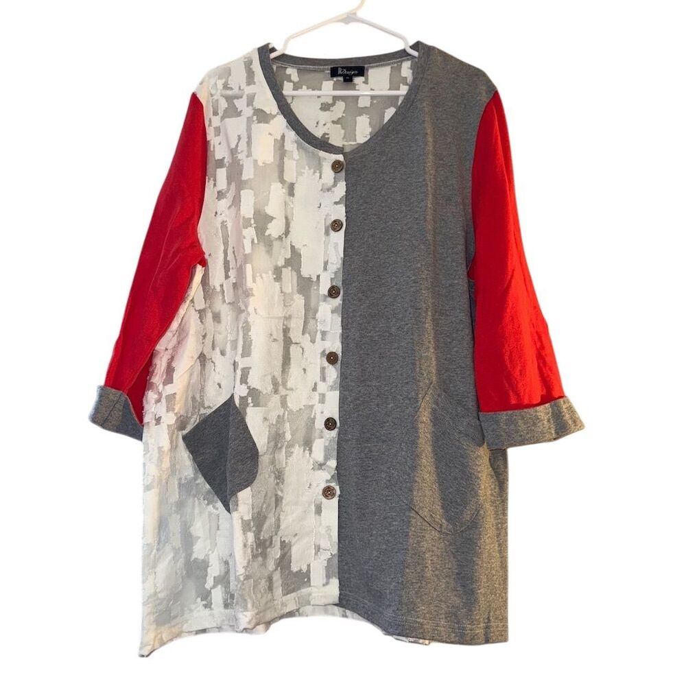 Unique Women's XL Multicolor‎ Geometric Tunic Blouse
